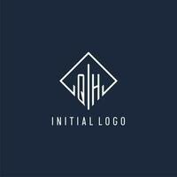 QH initial logo with luxury rectangle style design vector