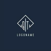 QT initial logo with luxury rectangle style design vector