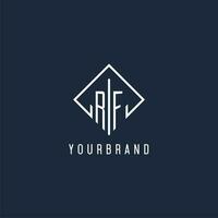 RF initial logo with luxury rectangle style design vector