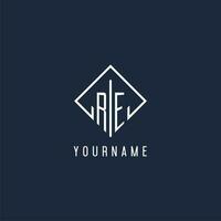 RE initial logo with luxury rectangle style design vector