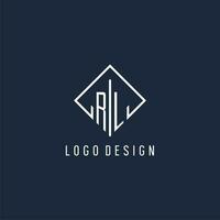 RL initial logo with luxury rectangle style design vector