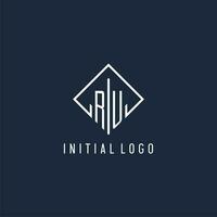 RU initial logo with luxury rectangle style design vector