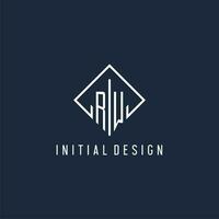 RW initial logo with luxury rectangle style design vector