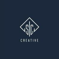 SC initial logo with luxury rectangle style design vector