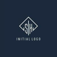 SH initial logo with luxury rectangle style design vector