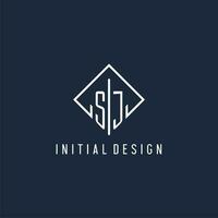 SJ initial logo with luxury rectangle style design vector