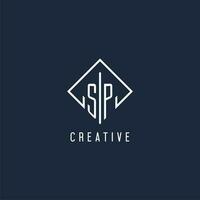 SP initial logo with luxury rectangle style design vector