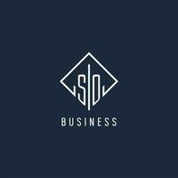 SO initial logo with luxury rectangle style design vector