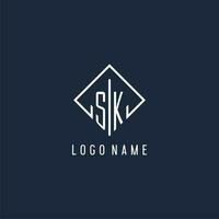 SK initial logo with luxury rectangle style design vector