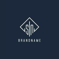 SN initial logo with luxury rectangle style design vector