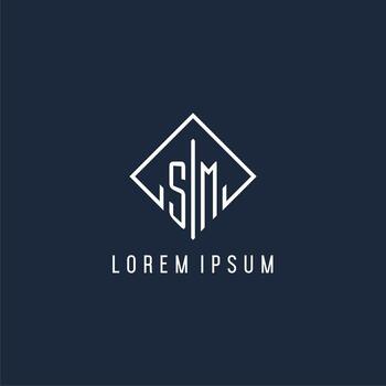 SM initial logo with luxury rectangle style design vector