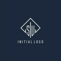 SU initial logo with luxury rectangle style design vector