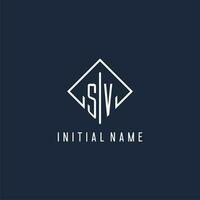 SV initial logo with luxury rectangle style design vector