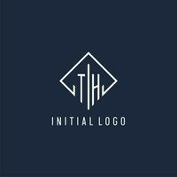 TH initial logo with luxury rectangle style design vector