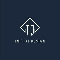 TJ initial logo with luxury rectangle style design vector