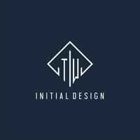 TW initial logo with luxury rectangle style design vector