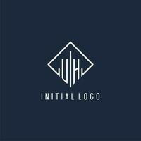 UH initial logo with luxury rectangle style design vector