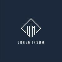 UM initial logo with luxury rectangle style design vector