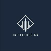 UW initial logo with luxury rectangle style design vector