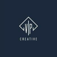 VP initial logo with luxury rectangle style design vector