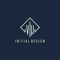 VW initial logo with luxury rectangle style design vector