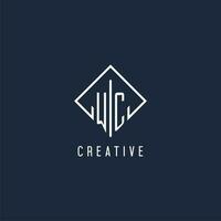 WC initial logo with luxury rectangle style design vector