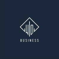 WO initial logo with luxury rectangle style design vector