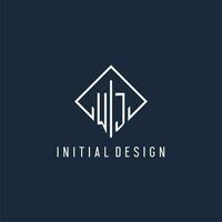 WJ initial logo with luxury rectangle style design vector