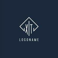 XT initial logo with luxury rectangle style design vector