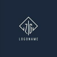 ZG initial logo with luxury rectangle style design vector