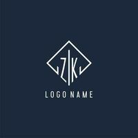 ZK initial logo with luxury rectangle style design vector