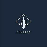 ZQ initial logo with luxury rectangle style design vector