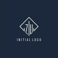 ZU initial logo with luxury rectangle style design vector