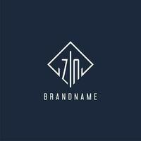 ZN initial logo with luxury rectangle style design vector