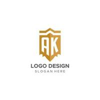 Monogram AK logo with shield geometric shape, elegant luxury initial logo design vector