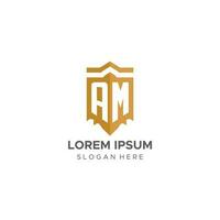 Monogram AM logo with shield geometric shape, elegant luxury initial logo design vector