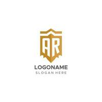 Monogram AR logo with shield geometric shape, elegant luxury initial logo design vector