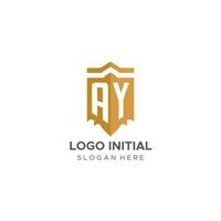 Monogram AY logo with shield geometric shape, elegant luxury initial logo design vector