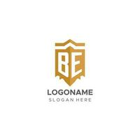 Monogram BE logo with shield geometric shape, elegant luxury initial logo design vector