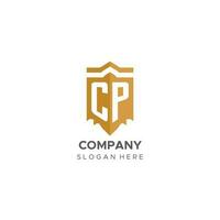 Monogram CP logo with shield geometric shape, elegant luxury initial logo design vector