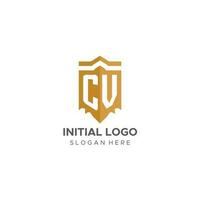 Monogram CV logo with shield geometric shape, elegant luxury initial logo design vector