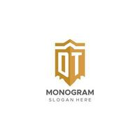 Monogram DT logo with shield geometric shape, elegant luxury initial logo design vector