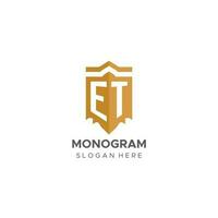 Monogram ET logo with shield geometric shape, elegant luxury initial logo design vector