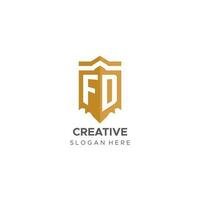 Monogram FD logo with shield geometric shape, elegant luxury initial logo design vector