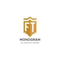 monograma pie logo con proteger geométrico forma, elegante lujo inicial logo diseño vector