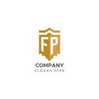 Monogram FP logo with shield geometric shape, elegant luxury initial logo design vector