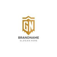 Monogram GN logo with shield geometric shape, elegant luxury initial logo design vector