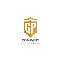 Monogram GP logo with shield geometric shape, elegant luxury initial logo design vector