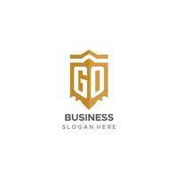 Monogram GO logo with shield geometric shape, elegant luxury initial logo design vector