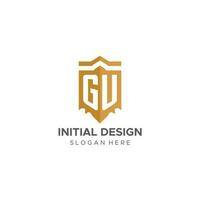 Monogram GU logo with shield geometric shape, elegant luxury initial logo design vector